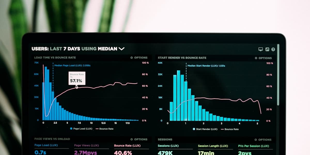 An analytics dashboard showing usage charts on a dark screen.